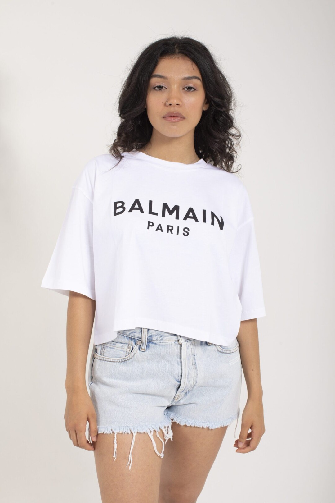 Balmain Paris T Shirt Crop Con Logo