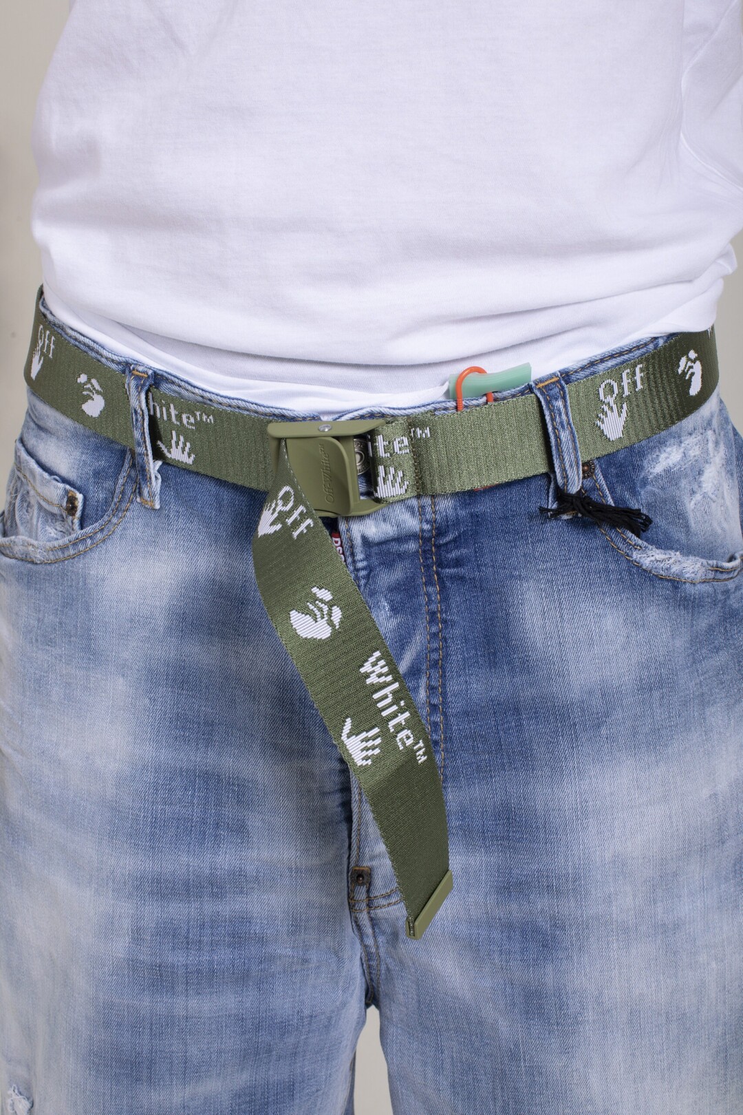 Off White Cintura Verde Con Ricamo