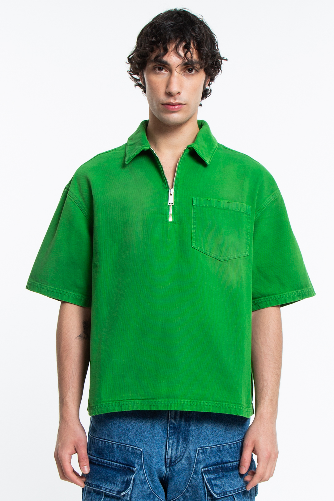 Heron Preston Camicia distress Canvas Zip SS