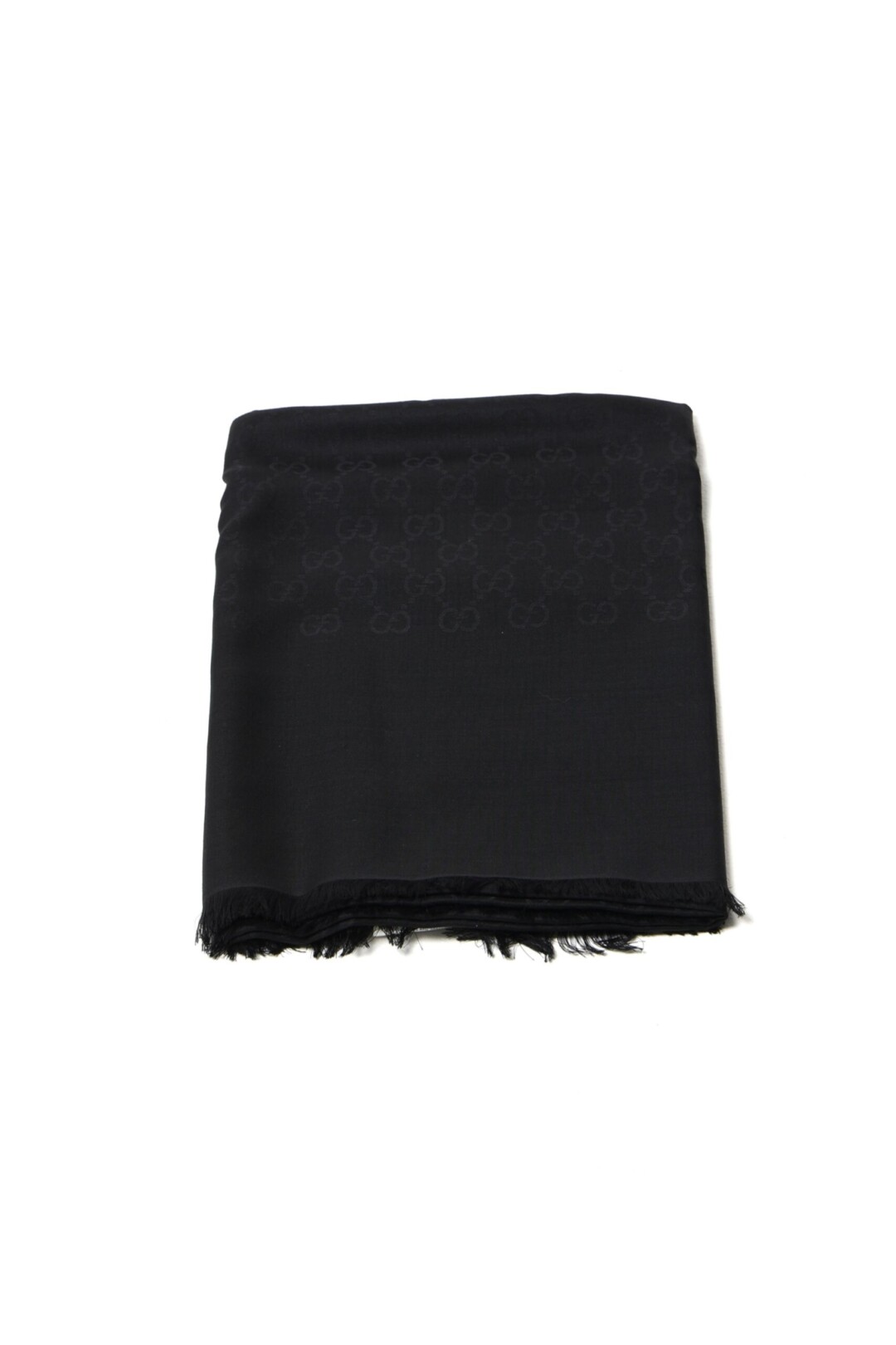 Scialle nero in lana e seta GG jacquard vista frontale