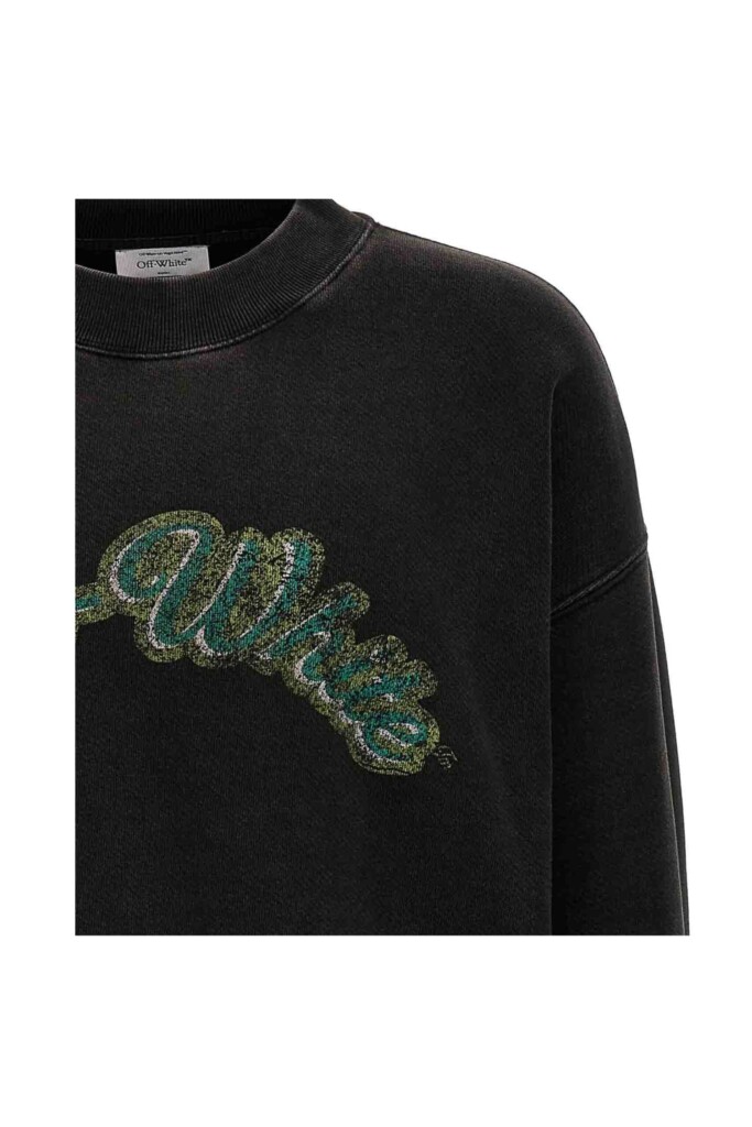 Off White Felpa Girocollo con trama Invecchiata zoom logo