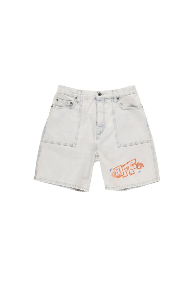 Off White Shorts in Denim con Logo vista frontale