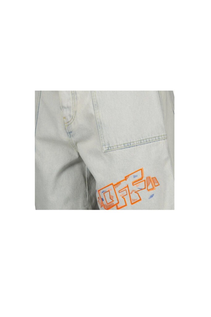 Off White Shorts in Denim con Logo zoom