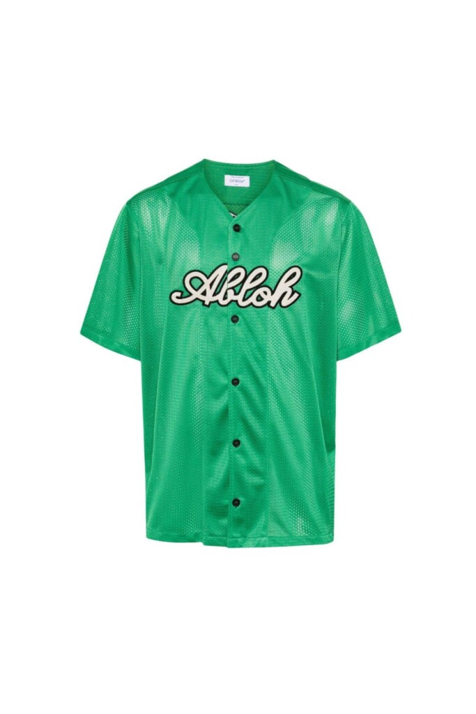 Off White Camicia da Baseball Con Ricamo vista frontale